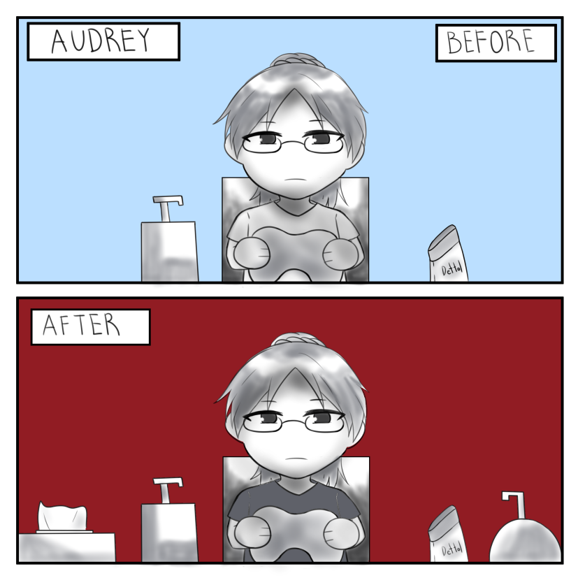 Comic of Audrey before & during Circuit Breaker