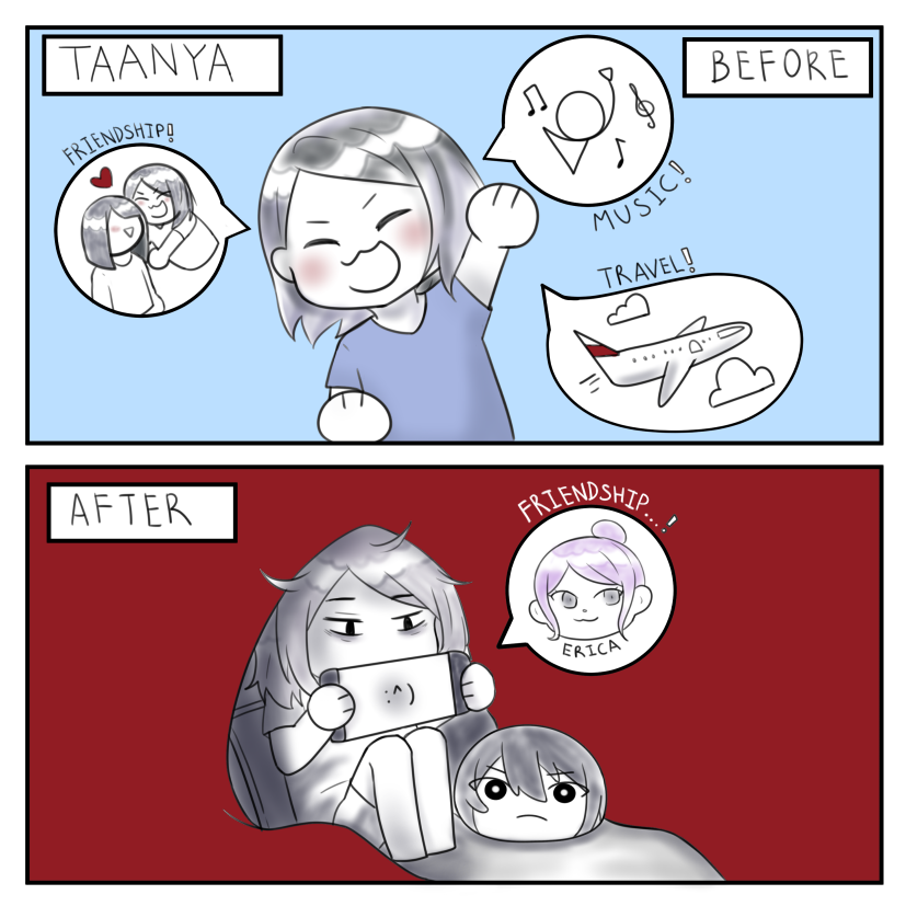 Comic of Taanya before & during Circuit Breaker