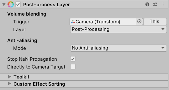 A picture showing how to add the post-process volume component in the post-process layer.