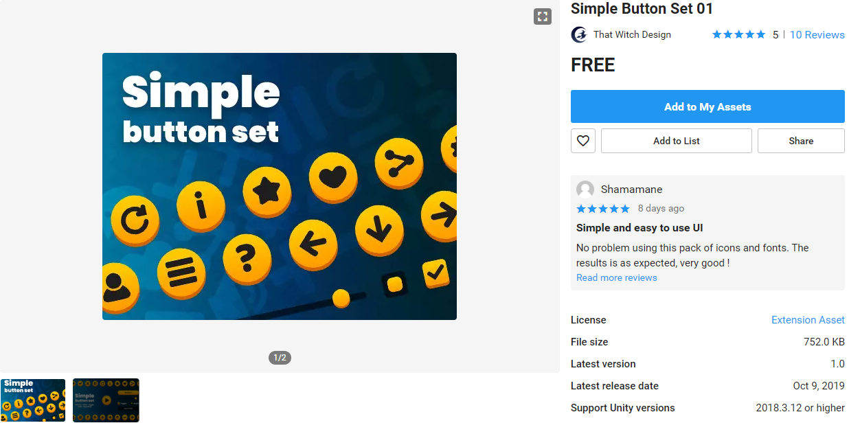 A picture showing the Simple mobile controls Button Set in the Unity Asset Store.