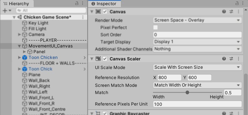 Mobile Controls Turtorial: A picture showing the canvas scaler settings.
