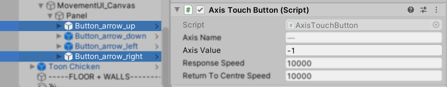 A picture showing the Axis Value variable for up and right buttons.