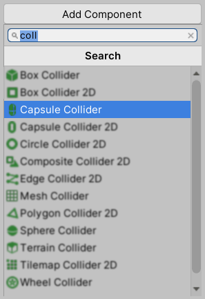 Item Collection Tutorial: A picture showing how to add a capsule collider as a component.