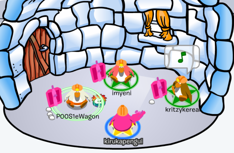 Staying connected through games: A picture showing our penguin characters in the game, Club Penguin.