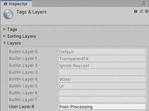 A picture showing the Post-Processing layer in Unity.
