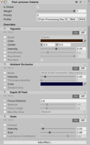 A picture showing the different settings for the post-process layer.