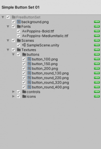 A picture showing the assets to import in from the Simple Button Set.