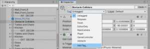 A picture showing how to add a tag to a game object.