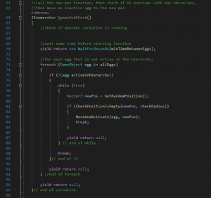 A picture showing the script to add in the coroutine.