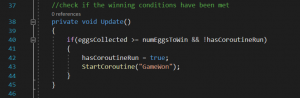 A picture showing the script to write in the Update method.