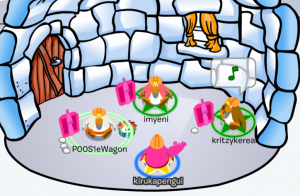 A picture showing our penguin characters in the game, Club Penguin.